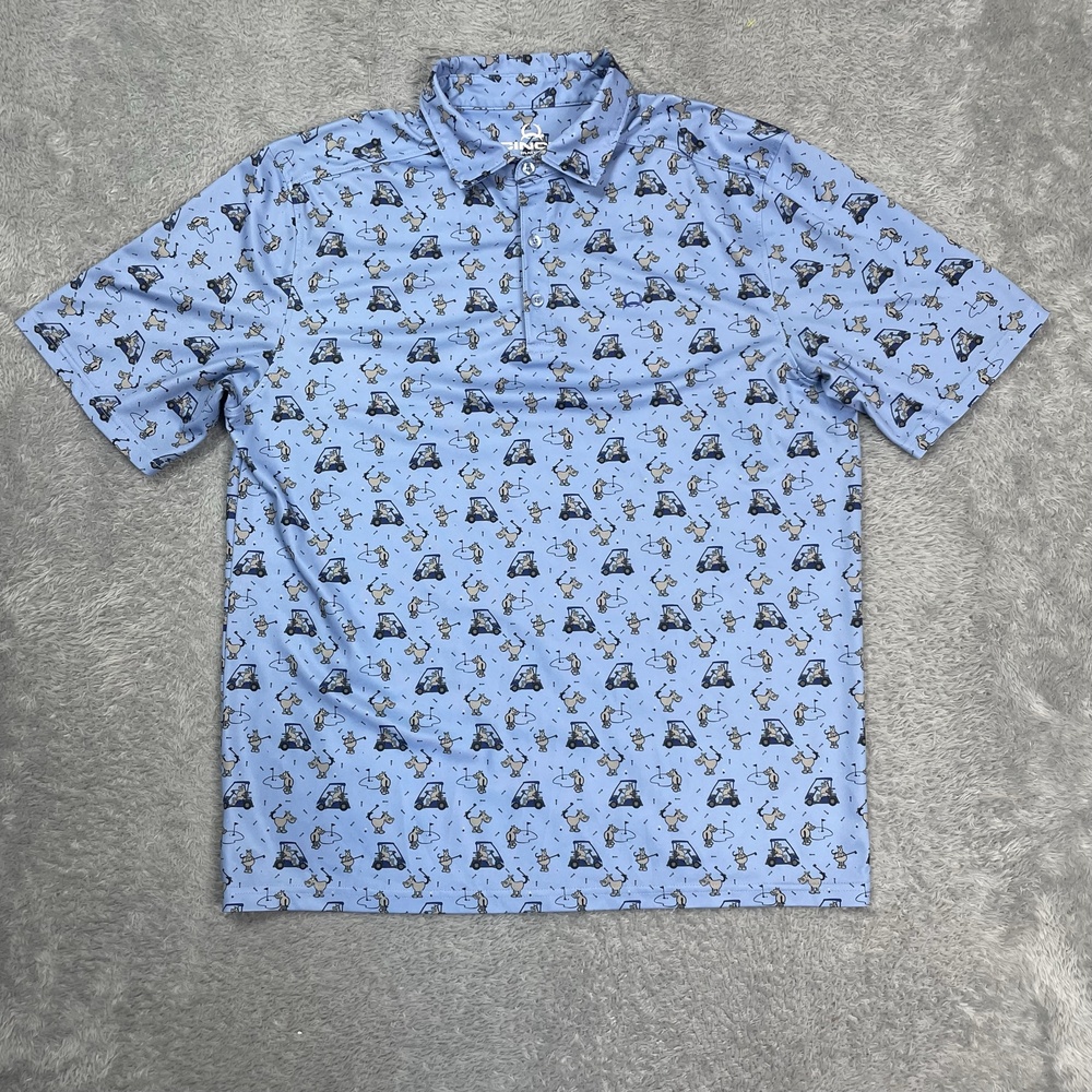 Cinch Polo Shirt Mens Large Blue Golf Horse Cart Print Stretch Performance